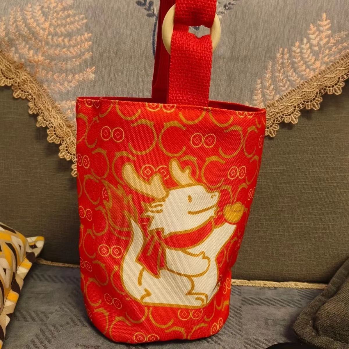 2024 Nuevo dragón año festivo Festival de Primavera cubo bolsa de lona bolso Rojo Bolsa de regalo de Año Nuevo empresa cultural y creativo
