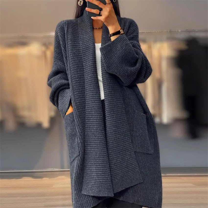 Solid Color Pattern Winter, Autumn Season Women's Gender Wholesale Women's Elegant Streetwear Solid Color Long Sleeve Pocket Sweaters & Cardigans