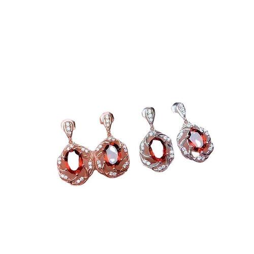 Imitation natural garnet women's stone jewelry set simple and fashionable women's style high-end ring pendant earrings