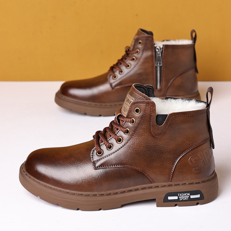 Botas de cuero para hombre estilo británico, botines de invierno_voghion.com