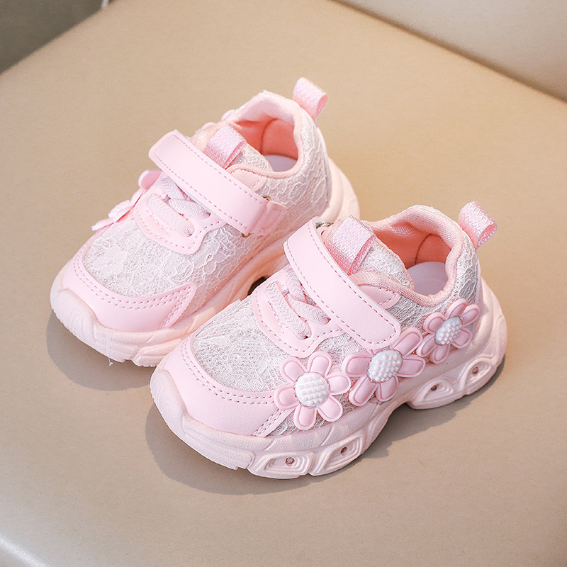 Mädchen-Sneaker mit Blumenmuster und Leuchtfunktion, Frühling/Herbst, lässige Lederschuhe mit klobiger Sohle und Leuchtfunktion, neues Modell_voghion.com