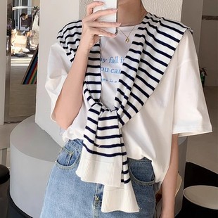 High-end Sense New Internet-famous Fashion All-match Shawl Women's Spring and Summer Outer Collocation Shirt Thin Striped Wasp Shawl Trendy