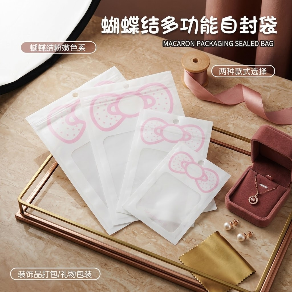 蝴蝶结卡通首饰品项链自封袋数据线手机壳包装骨袋耳环防氧化密封
