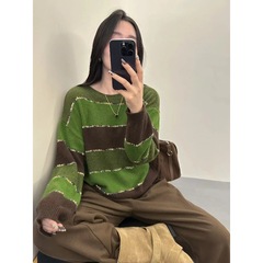 秋冬女士条纹宽松毛衣女款2025新款慵懒高级感针织打底衫上衣冬季