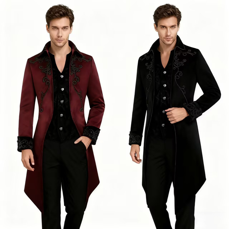 Manzhixin Europe and the United States New Tuxedo Medieval Retro Clothing Long Punk Men's Coat Amazon