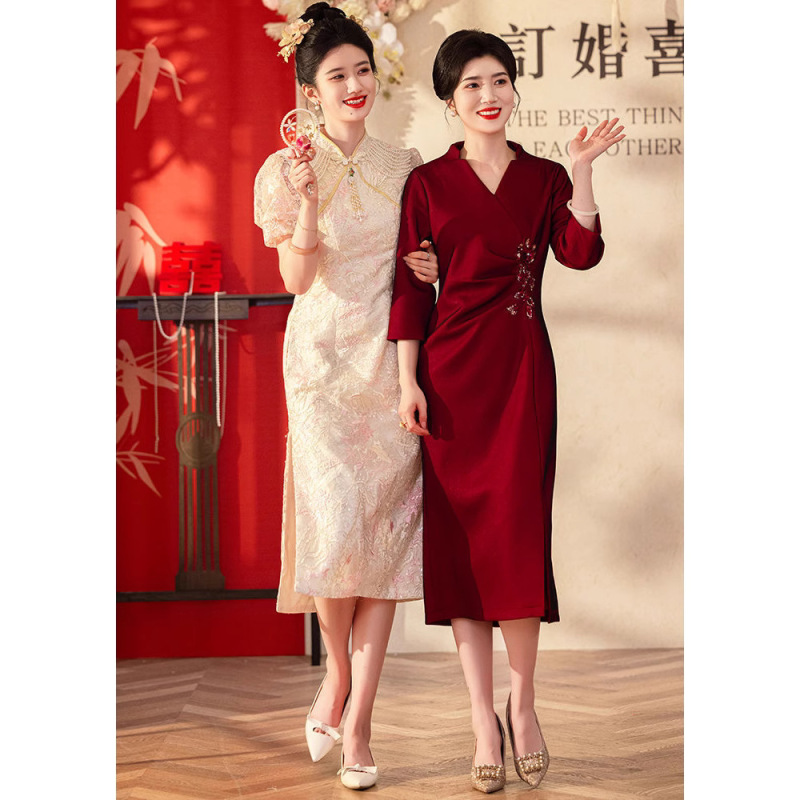 高贵优雅妈妈嫁女儿订婚宴礼服2025新款秋季年轻喜婆婆结婚旗袍裙|undefined