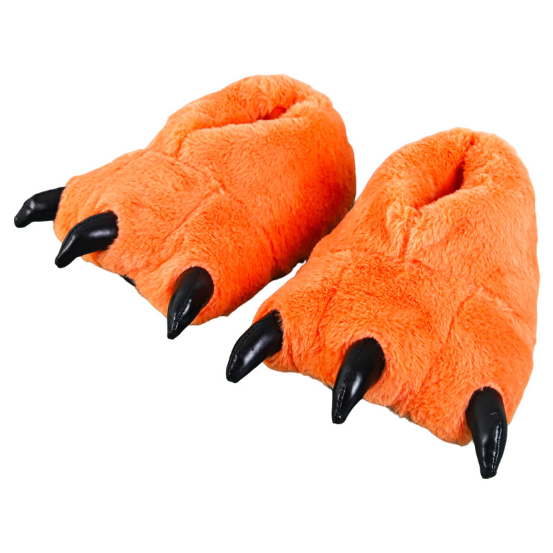 Los fabricantes suministran zapatos de garra de piel de conejo de imitación de color naranja Otoño e Invierno zapatos de garra de animales de dibujos animados zapatos calientes zapatos de algodón mudo zapatos caseros