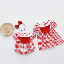 夏季女童裙子姐妹裝紅色連衣裙嬰兒短袖包屁衣寶寶韓貨童裝公主裙