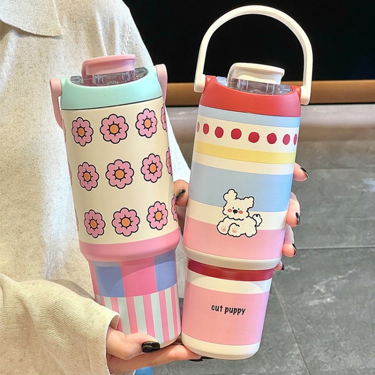 Hombres y mujeres nuevas tazas de aislamiento de alto valor facial de oficina tazas de hielo de doble bebida con mangas de paja portátiles tazas de agua de estudiantes al por mayor