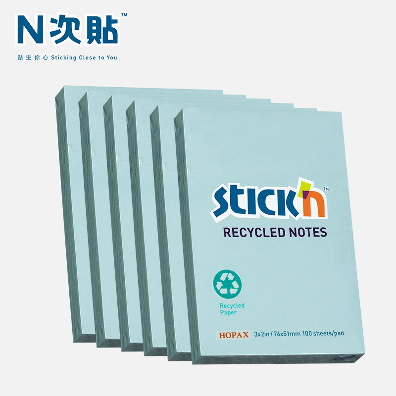 친환경 재활용 종이 포스트잇 6팩 76*51mm 접착식 방명록 600매 블루 36503-J6