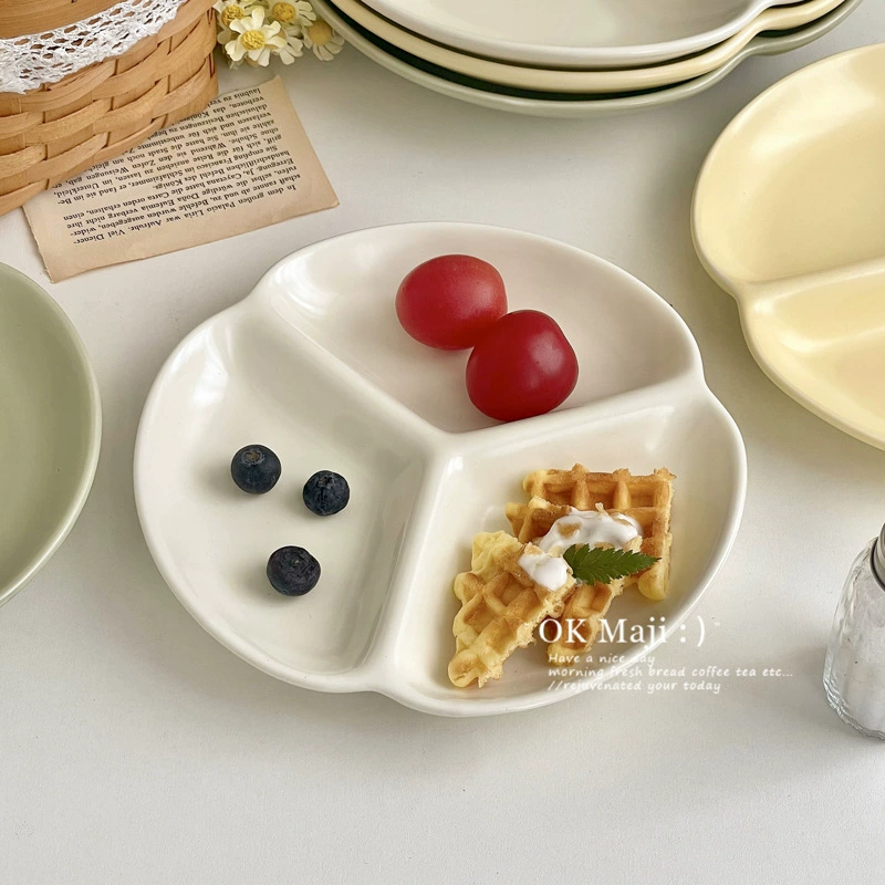 Creative plate ceramic plate for one person, three-compartment plate, high-end household quantitative plate