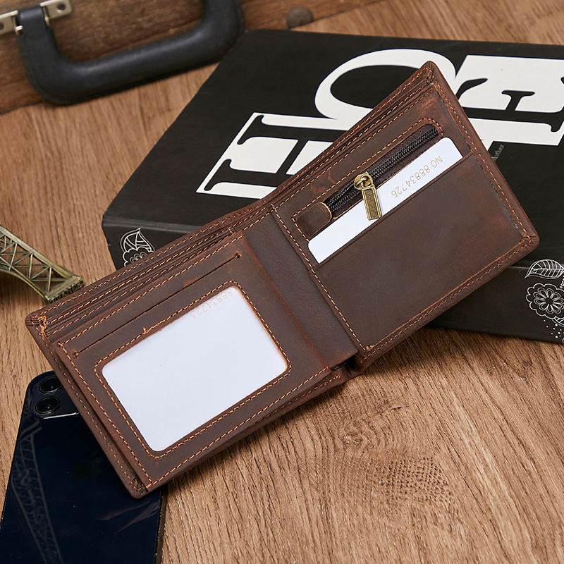 rfid anti-theft leather men's wallet wallet short top layer cowhide multi card position 2 fold men's wallet coin purse