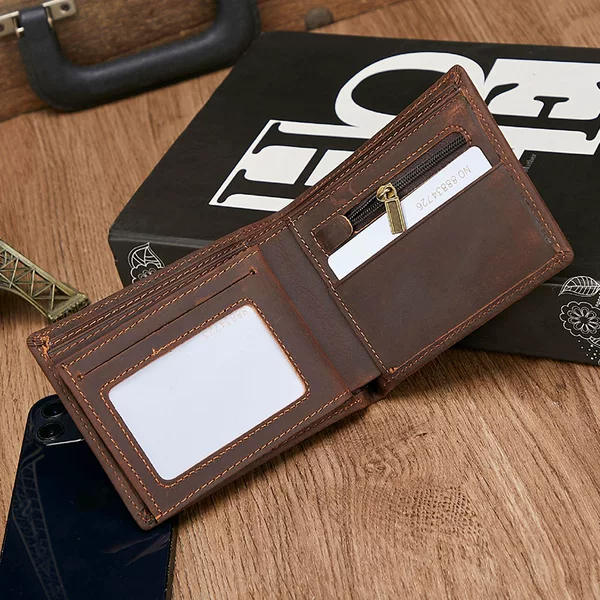 rfid anti-theft leather men's wallet wallet short top layer cowhide multi card position 2 fold men's wallet coin purse