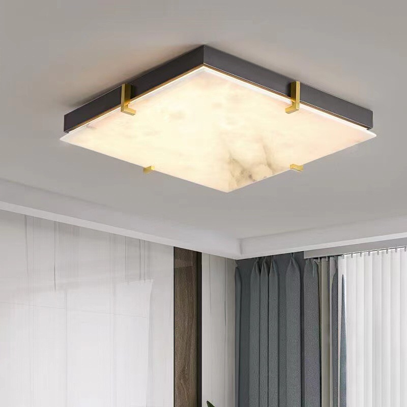 New Chinese-Style Square Minimalist Room Bedroom Living Room Lamp Modern Simple Master Bedroom Study Lamp All-Copper Marble Ceiling Lamp