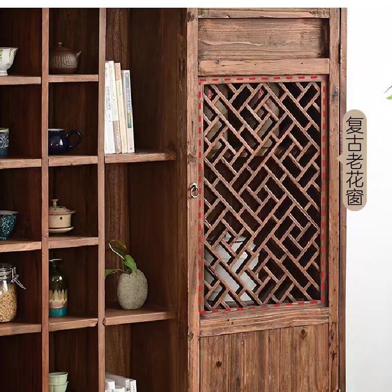 古いニレ材の古物棚 B&B 茶室 Duobaoge ティーセット茶ディスプレイラック中国のリビングルームの装飾ワインキャビネット本棚|undefined