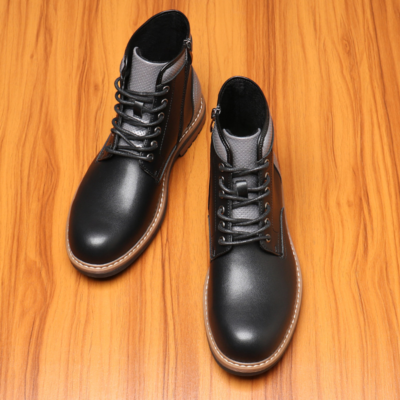 Men's lace-up boots British style retro side zip ankle boots_voghion.com