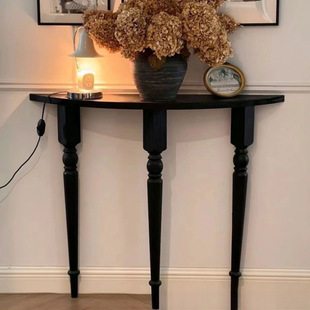 French-Style Light Luxury Solid Wood Foyer Table, Semi-Circular Entryway Corridor Display Table, Narrow Wall-Mounted Decorative Shelf, Foyer Storage Rack
