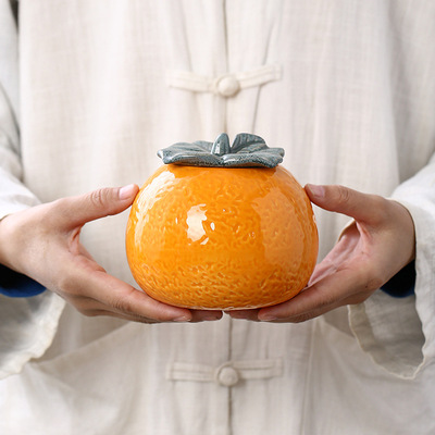 橘子茶叶罐陶瓷仿真橘子密封罐茶叶存储罐礼品罐茶具摆件可刻字|ru