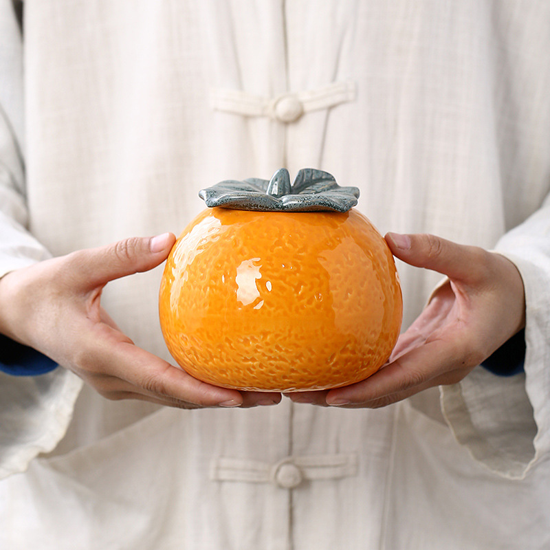 橘子茶叶罐陶瓷仿真橘子密封罐茶叶存储罐礼品罐茶具摆件可刻字|ru