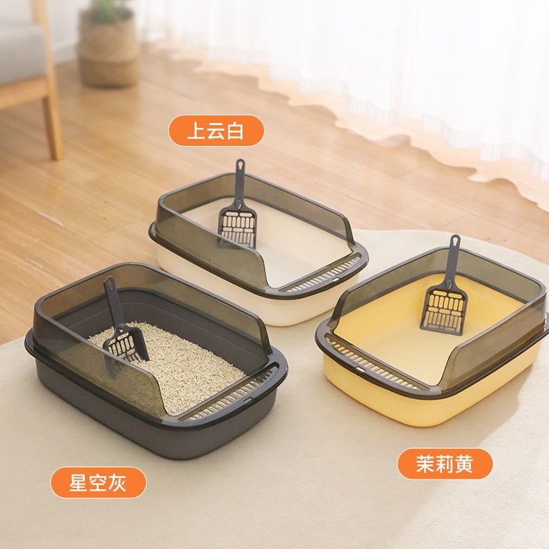 Lavabo de arena para gatos, inodoro para gatos semicerrado de gran tamaño, cerca alta, palangana de heces para gatos, palangana de arena para gatos, suministros para mascotas para gatos