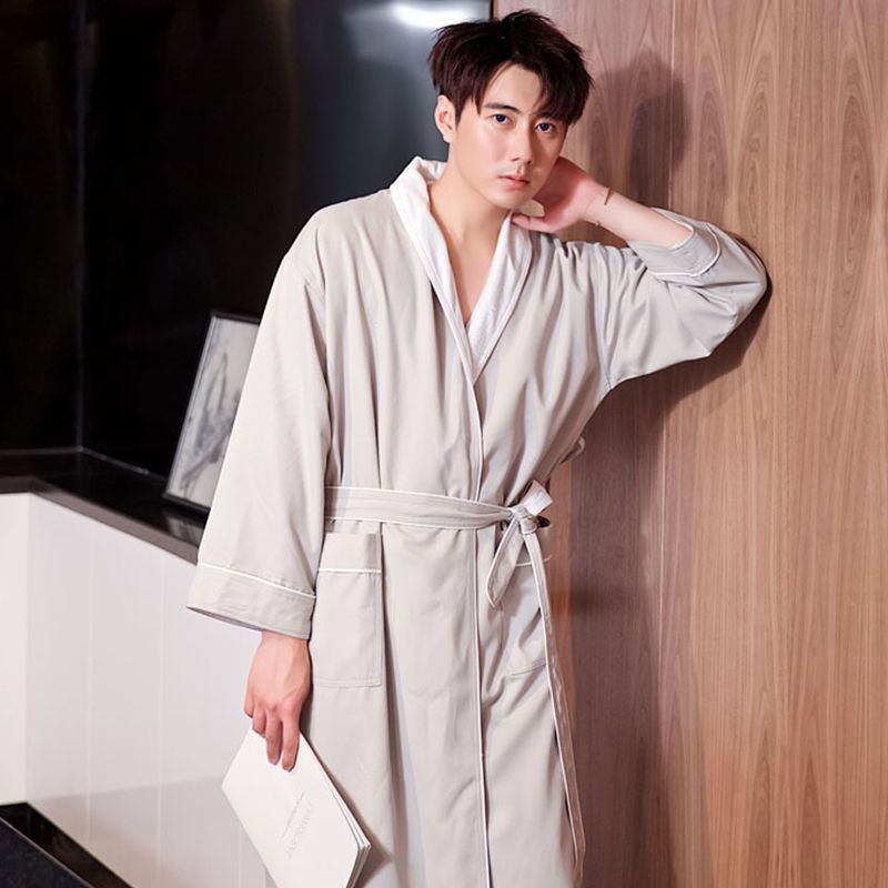 메리어트 커플 럭셔리 후드 레이스 업 마이크로 파이버 롱 나이트 가운 하이 스트리트 기모 두꺼운 따뜻한 목욕 가운