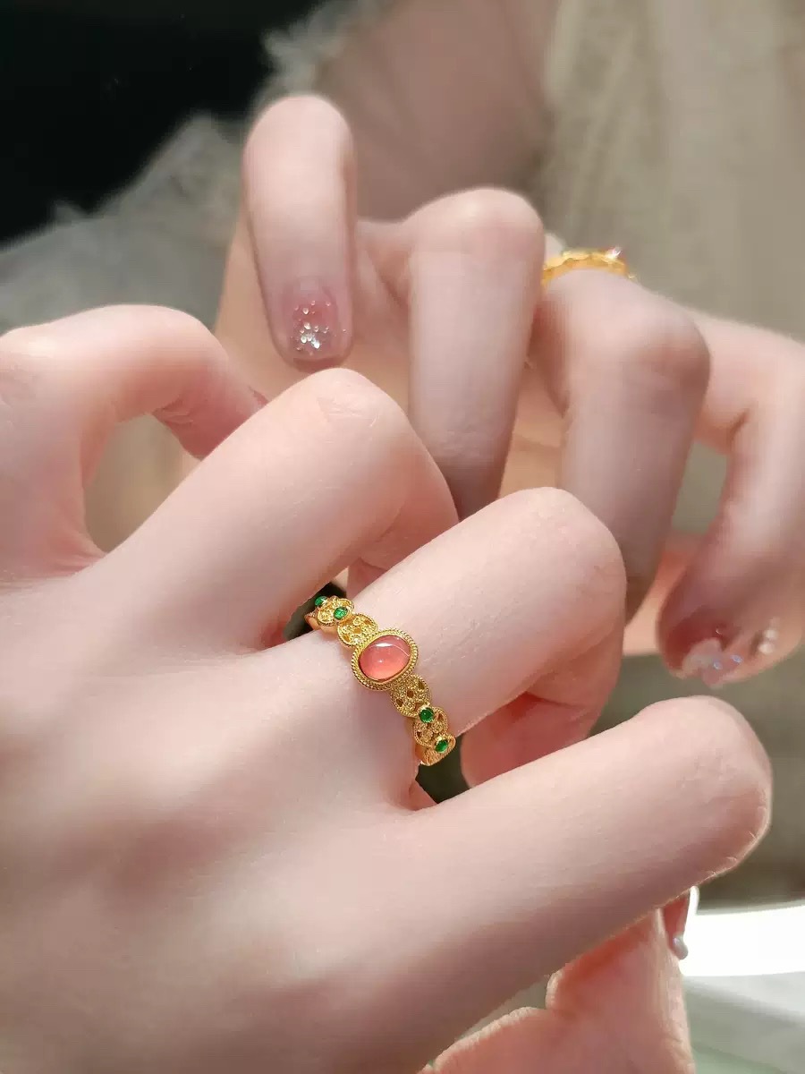 Bague de luxe en soie pour palais du Vietnam, fleur de vent, sable doré, phénix, hibiscus, petit palais, pinson, anneau léger, bijoux de bouche_voghion.com