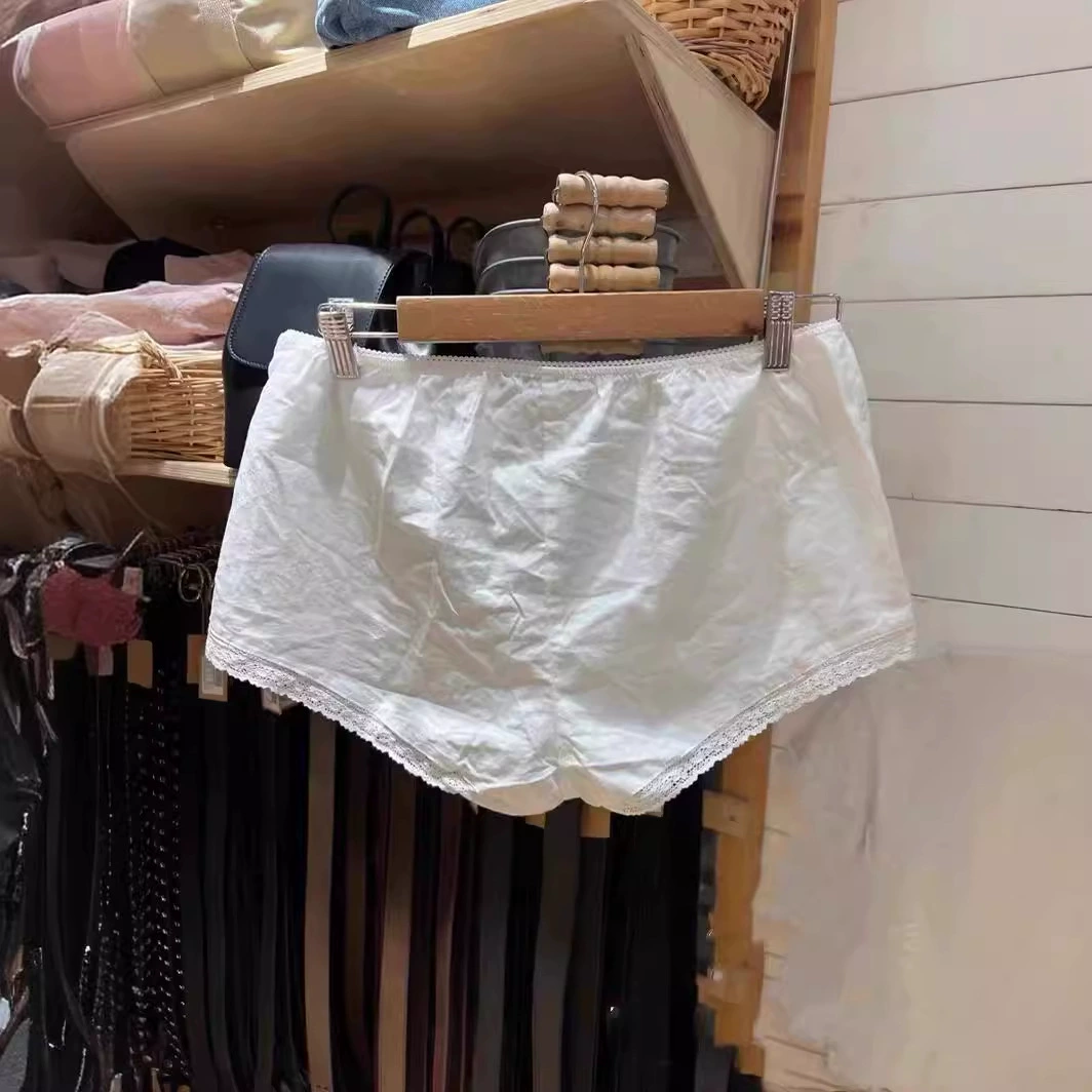 Шорты с кружевом женские, белые свободные для дома с бантом, one size