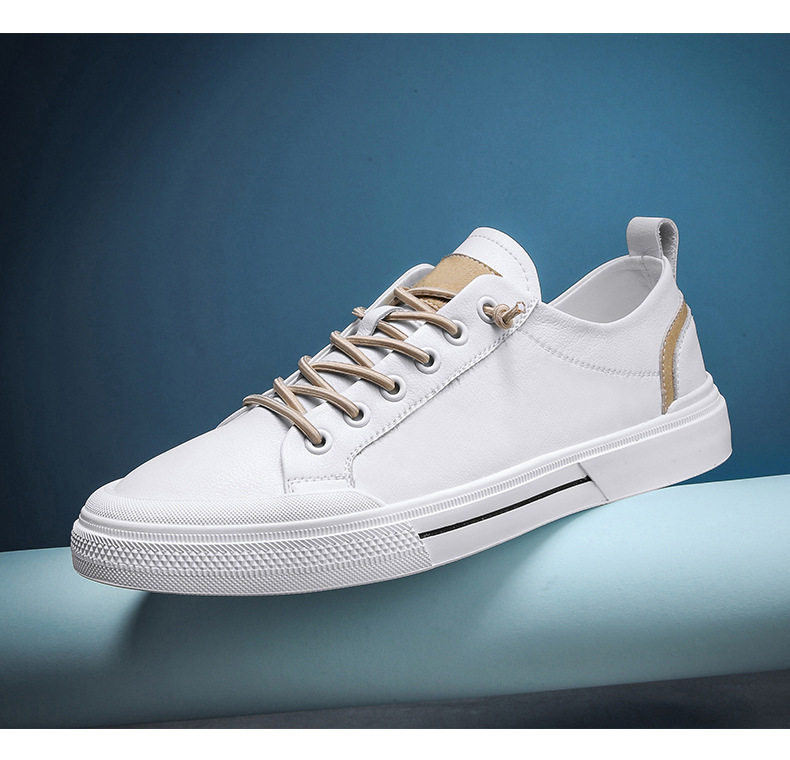 Giày sneaker nam da lì phối chỉ may, đế bằng thấp, phong cách thường ngày — 21506 màu đen, 5025 màu trắng, 5025 màu đen, Màu trắng 21506 chi tiết 17