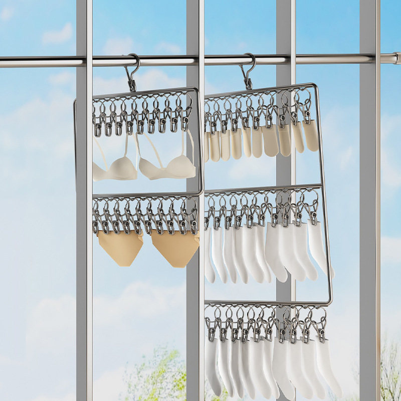 Balcony drying socks artifact socks clip hanger multi-clip clothes clip stainless steel drying rack multifunctional underwear underwear Balcony drying socks artifact socks clip hanger multi-clip clothes clip stainless steel drying rack multifunctional underwear underwear
