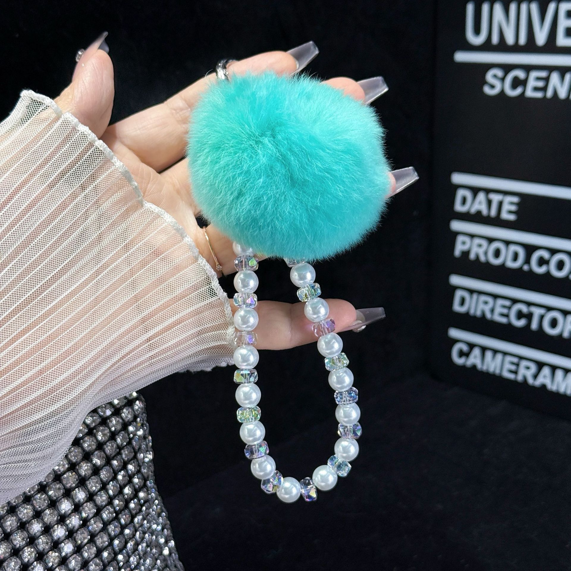 초록색 폼폼 + 진주 크리스탈 간주 팔찌 [스티커 증정]