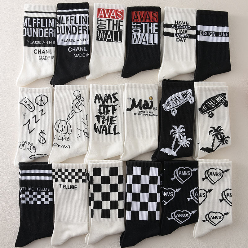New Mid-Calf Socks European and American Trendy Plus Size Casual Cotton Socks Warm Long Men's Socks Hip-Hop Skateboard Socks