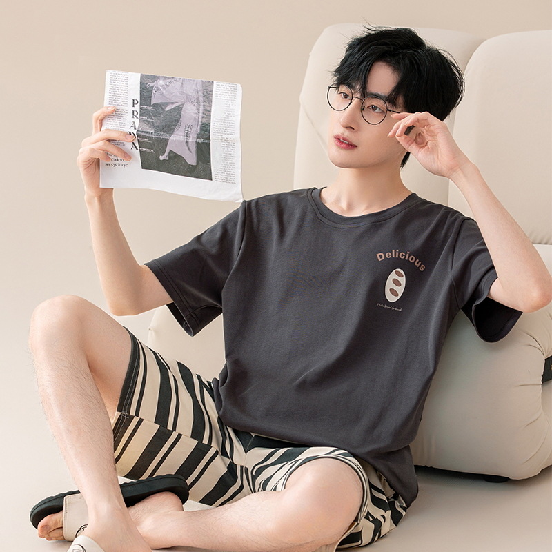 Nuevo algodón de manga corta de verano Pantalones cortos pijamas hombres rayas simple delgada ropa de abrigo casual homewear traje