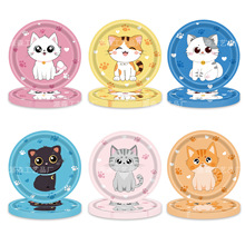 节日生日派对7寸卡通猫咪纸盘 一次性蛋糕甜点餐盘猫爪印装饰圆盘