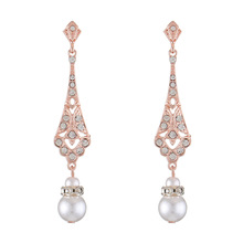 欧美跨境耳饰时尚镶钻新娘舞会婚礼长款耳坠气质珍珠扇形耳环女