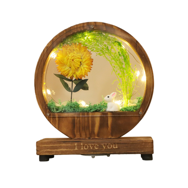 木製の卓上装飾品、文化的で創造的な工芸品、景勝地のプリザーブドフラワー、ドライフラワーブーケ、ナイトライト、木彫りランプ|undefined