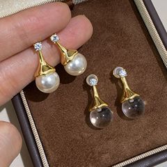 ニッチなデザイン、小さくて絶妙でシンプルな気質、ウォータードロップパールクリスタルビーズイヤークリップ、軽い高級感、多用途のイヤリング