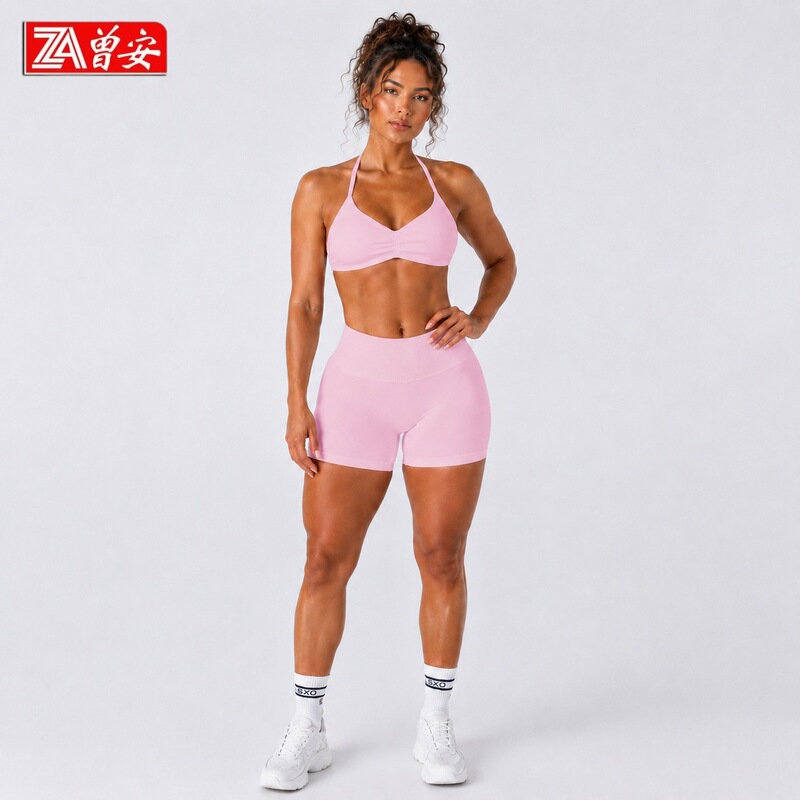 Cross-border DFYNE alternative seamless high-elastic nylon halter neck beauty back bra and high-waisted butt-lifting pants two-piece set Cross-border DFYNE alternative seamless high-elastic nylon halter neck beauty back bra and high-waisted butt-lifting pants two-piece set