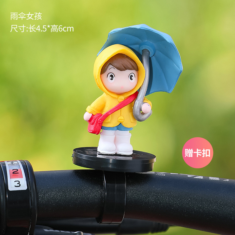 Nueva chica paraguas bicicleta tranvía decoración decoración correa creativa muñeca linda batería decoración de coche