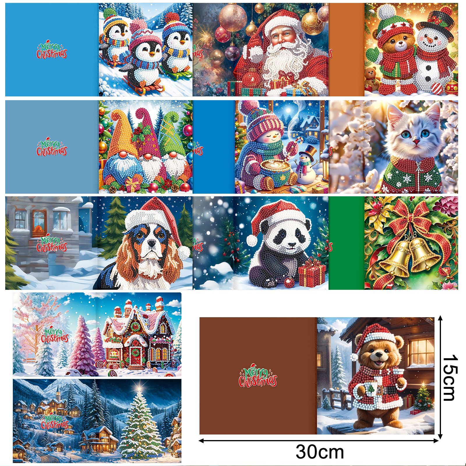 Productos periféricos para pintura de diamantes transfronterizos, tarjetas de felicitación DIY hechas a mano, pegatinas de diamantes navideñas, manualidades exclusivas con diamantes de imitación con temática de dibujos animados, disponibles para venta al por mayor.