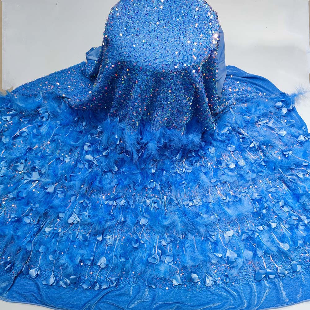Comercio exterior nueva pluma Otoño e Invierno vestido de novia vestido de noche terciopelo no invertido tridimensional lentejuelas borla floral bordado tela JX1704