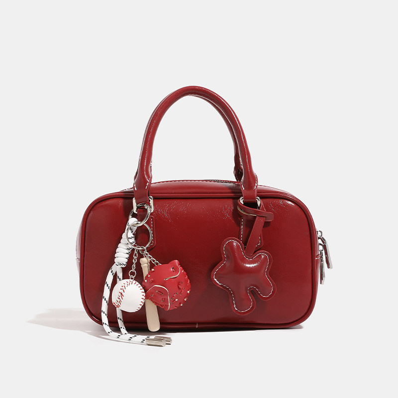 Minimalist Niche Design Bowling Bag For Women, Fashionable Autumn/Winter New Retro Handbag, Single Shoulder Crossbody Boston Bag - Thumbnail 8