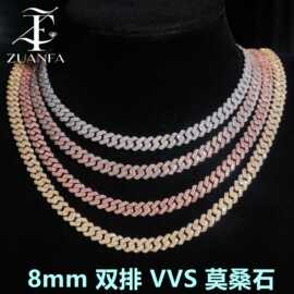 钻发 工厂现货 8mm双排莫桑石古巴链S925银满钻手链 跨境饰品批发