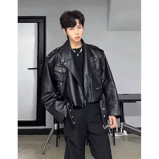 美式复古短款皮衣外套男春秋季潮牌痞帅高级感机车服pu皮夹克上衣