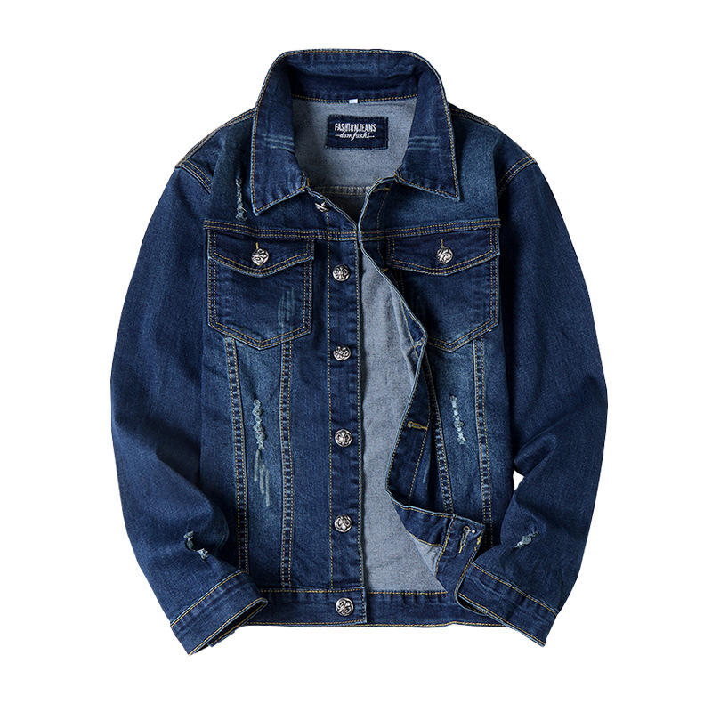 Men's Clothing Spring Men's Jacket Washable Versatile Holes Simple Fit Denim Jacket Men_voghion.com