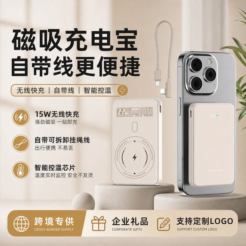 Cross-Border New Product Magnetic Wireless Power Bank Magsafe Ultra-Thin Mobile Power Supply, Compact and Portable, Suitable for Apple