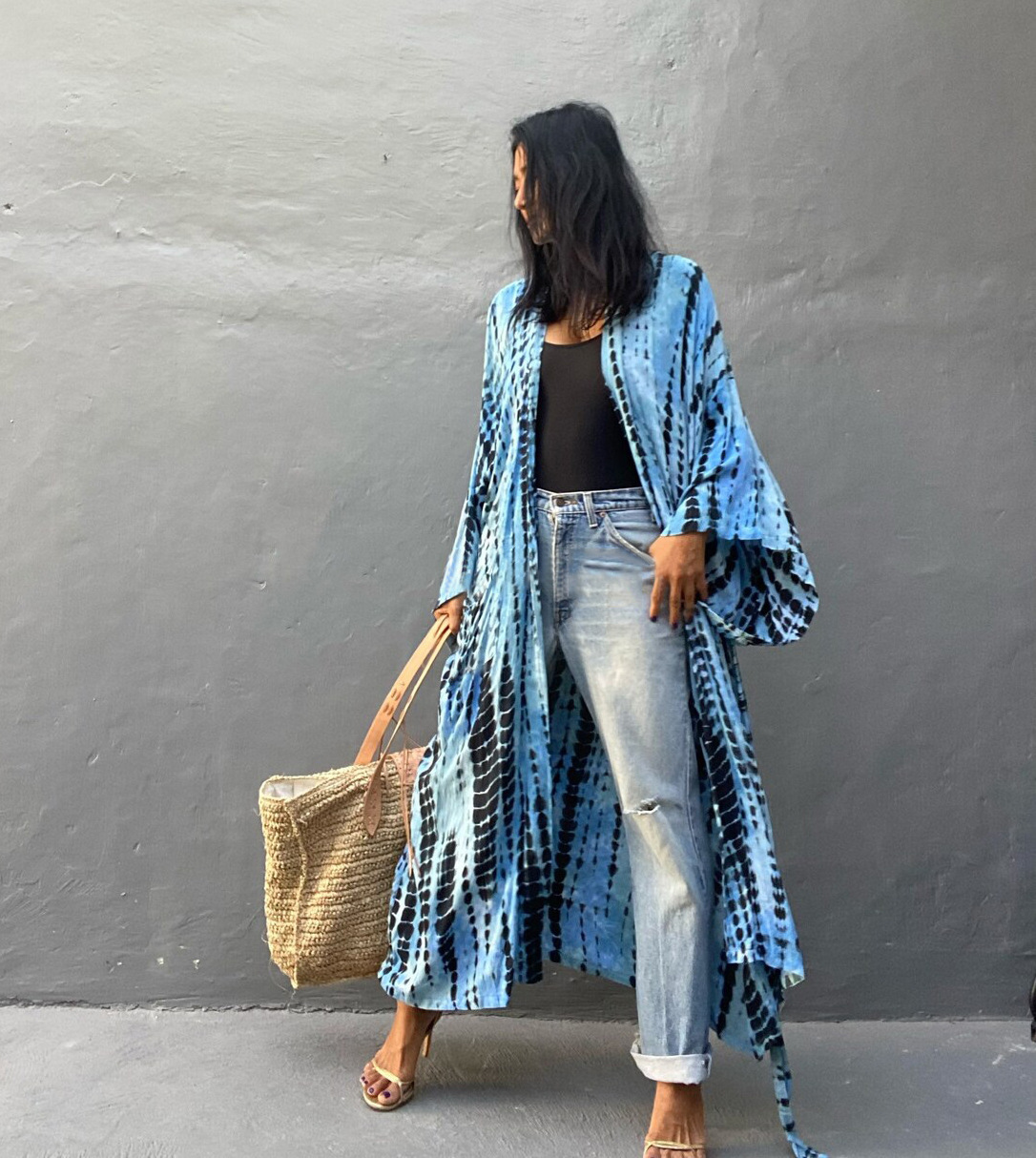 Cárdigan con estampado de rayón explosivo transfronterizo kimono blusa de bikini ropa de protección solar de vacaciones camisa de playa MB304