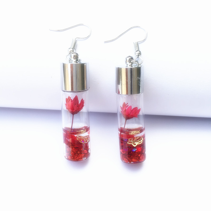 1 Pair Quantity 1 Pair Sweet Flower Glass Women's Drop Earrings
