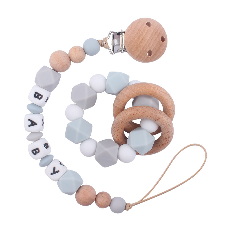 Suministros para bebés de haya clip pezón cadena creativa DIY bebé octogonal silicona mordedor pulsera juguete conjunto de dos piezas
