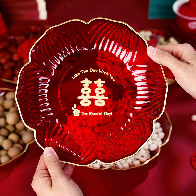 Platos de bodas rojos, platos de bodas de compromiso, platos de frutas, mesa de té de la sala de estar, suministros especiales de boda.