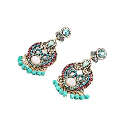 European and American fashion simple bohemian ethnic style retro temperament water drop turquoise women's earrings necklace set